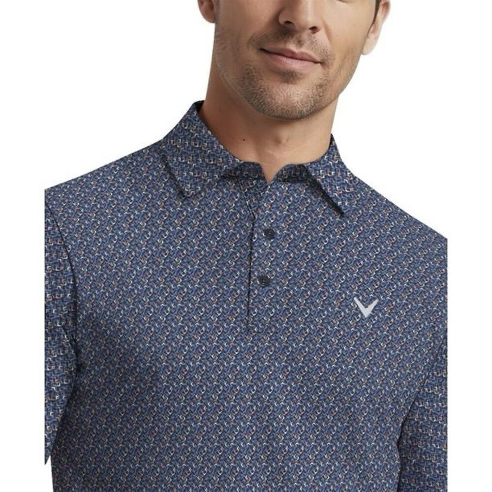 Callaway Opti•Dri Geometric Polo Shirt Mens Medium Blue Golf Performance Stretch